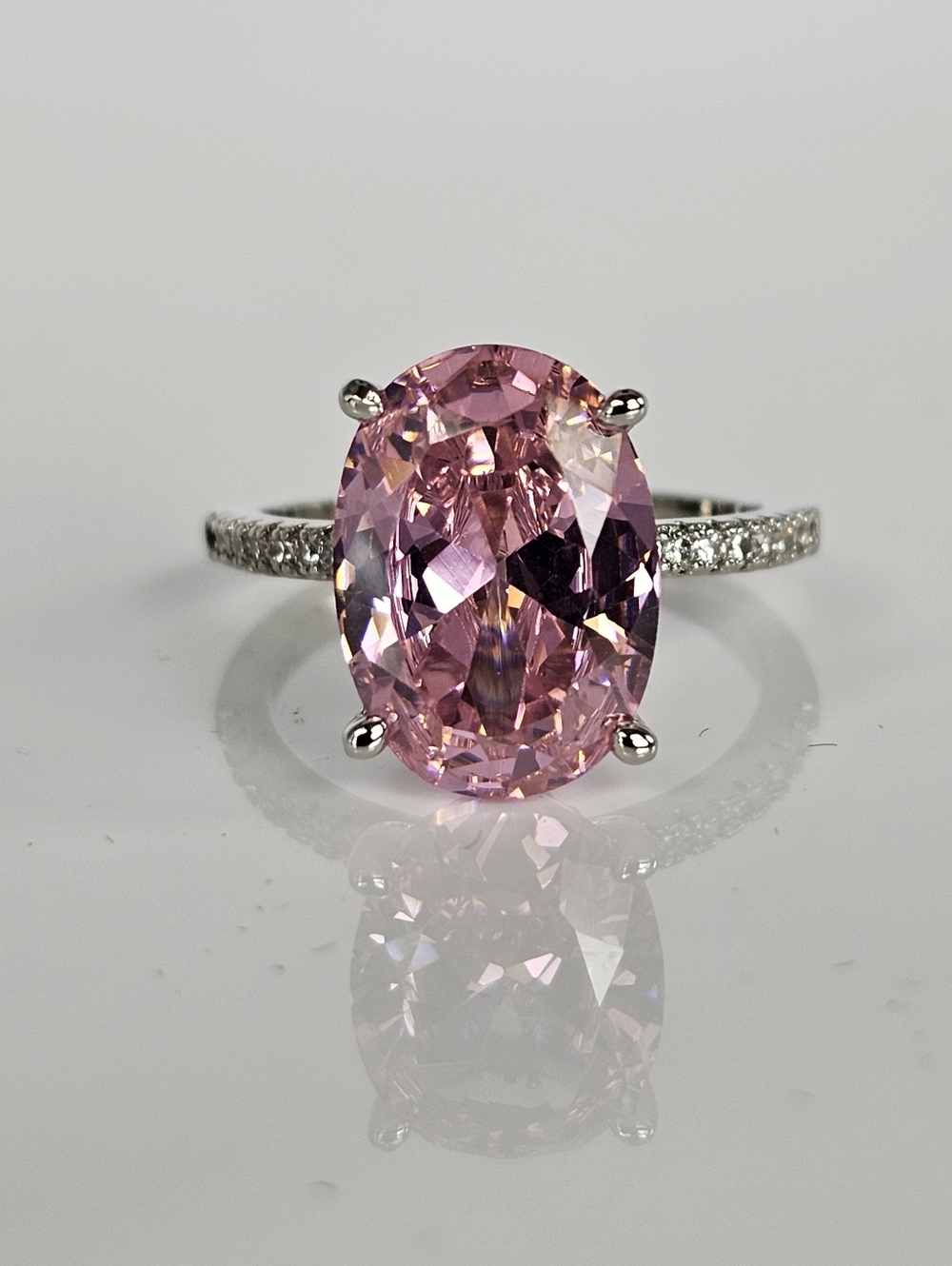 Gorgeous 5 Carat Pink Sapphire & Moissanite Ring Sterling Silver Size 7!